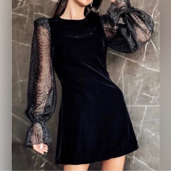 H&M Dresses & Skirts - The Vampires Wife x H&M Black Velvet Lace Mini Dress Neo Goth L